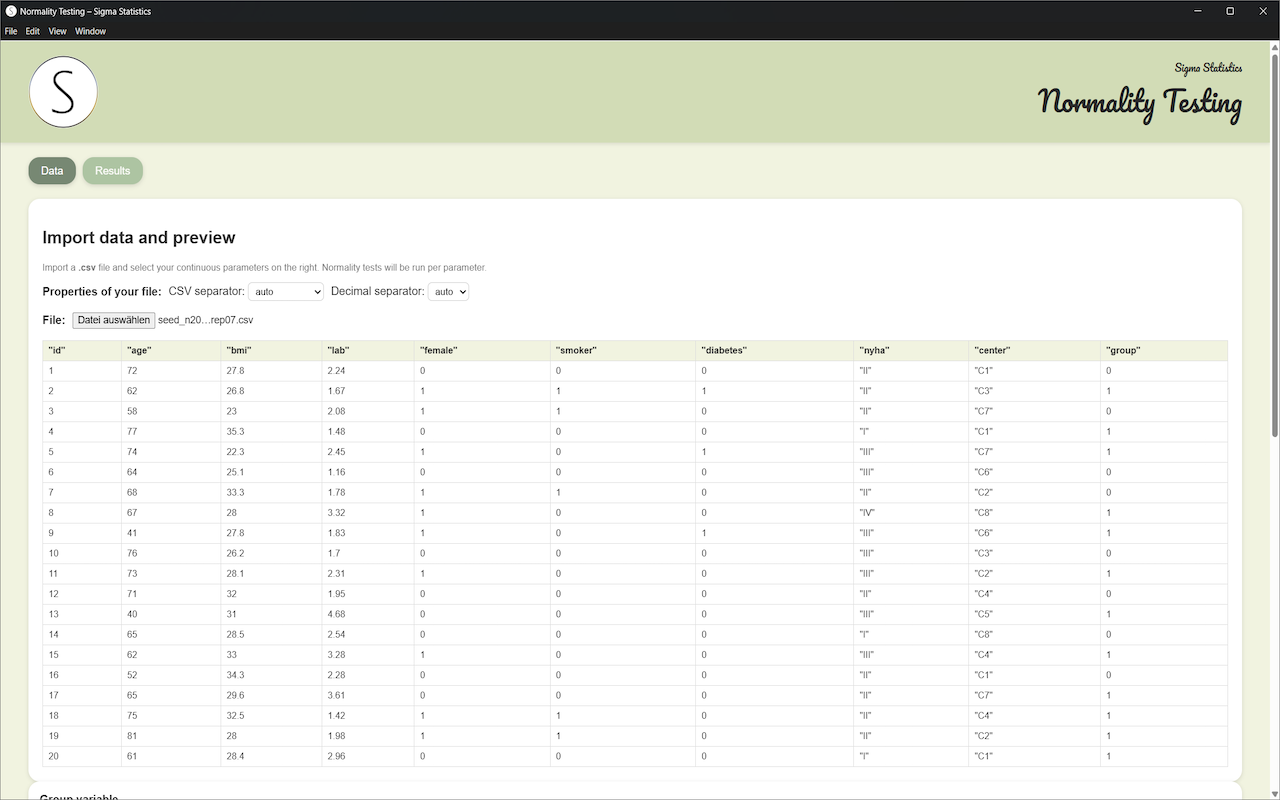 Statistical module in Sigma Statistics